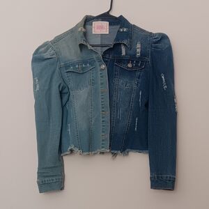 Two-Tone Distressed Denim Jacket - Blue